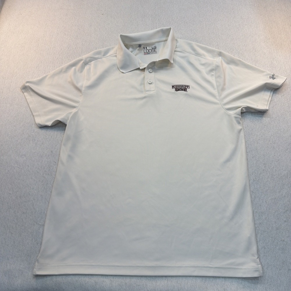 Under Armour Heat Gear Mississippi State Men Large Loose Fit White Short Sleeve
